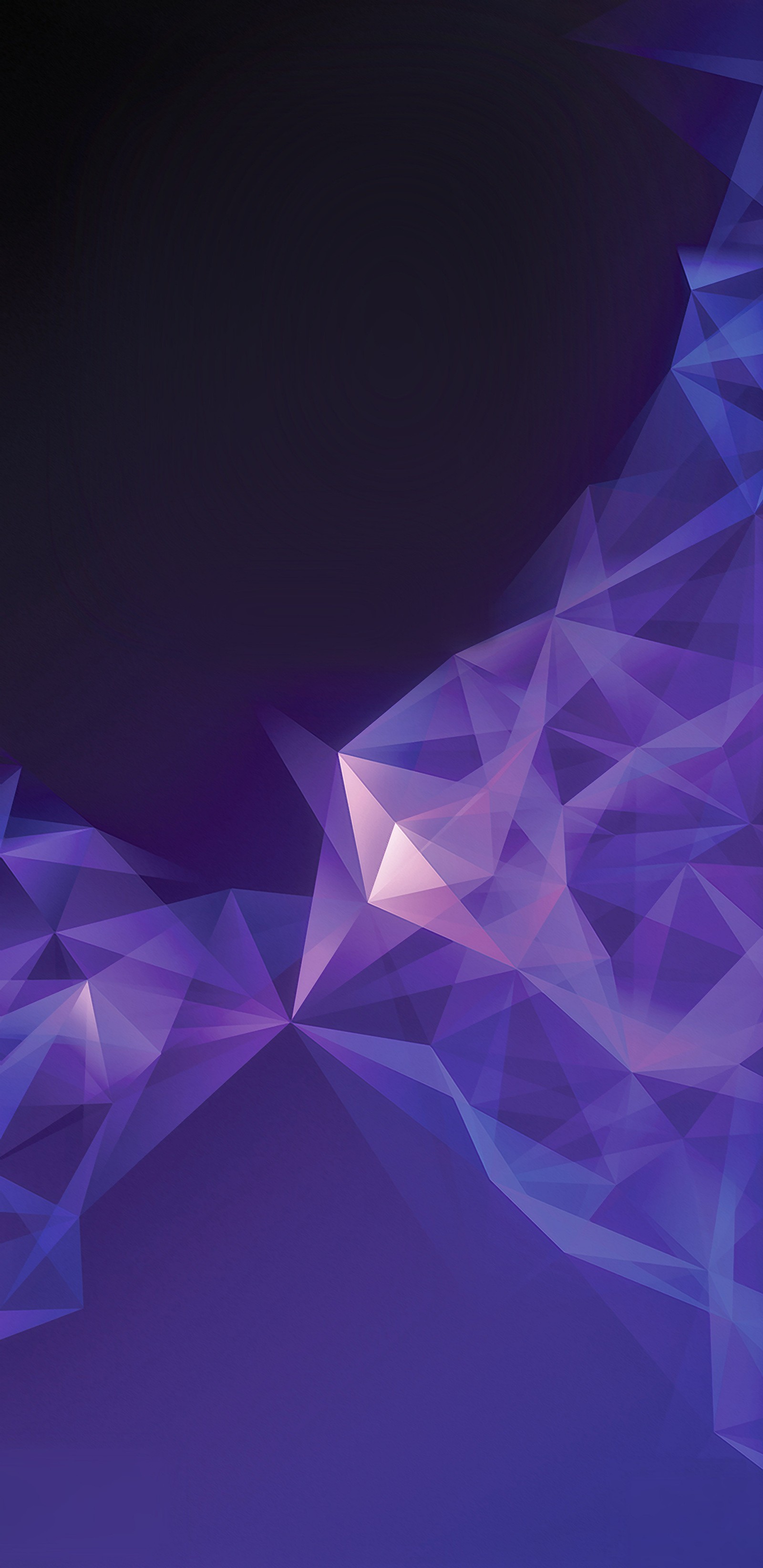 Fond abstrait violet et bleu avec des triangles et un fond noir (designs, galaxy s9, galaxys9, violet, s9)