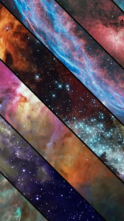 Un collage vibrante de nebulosas cósmicas y campos estelares que muestra la belleza de la galaxia.