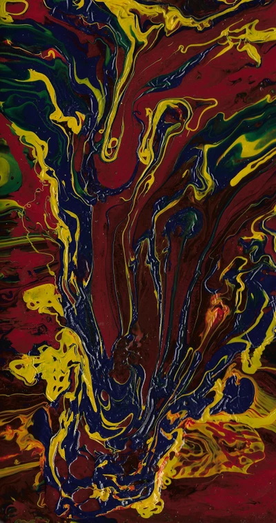 Remolinos galácticos vibrantes: una explosión abstracta de rojo, amarillo y azul