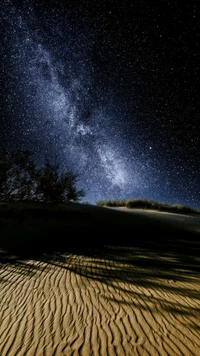 Noite estrelada sobre dunas do deserto