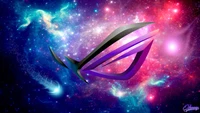 Logo de Asus ROG contra un fondo de galaxia cósmica