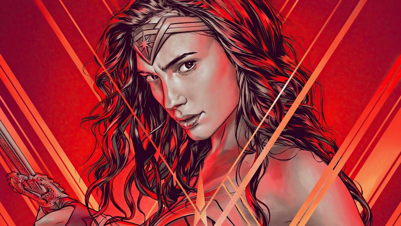 Чудо-женщина с мечом и броней на фоне грозового неба (чудо женщина, wonder woman, dc comics, комиксы, супергерой)