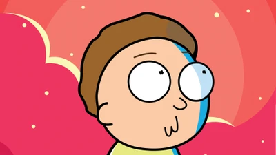 Morty Smith cercado por um fundo colorido