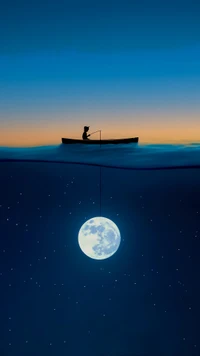 Moonlit Serenity: A Fisherman’s Dream Over Azure Waters