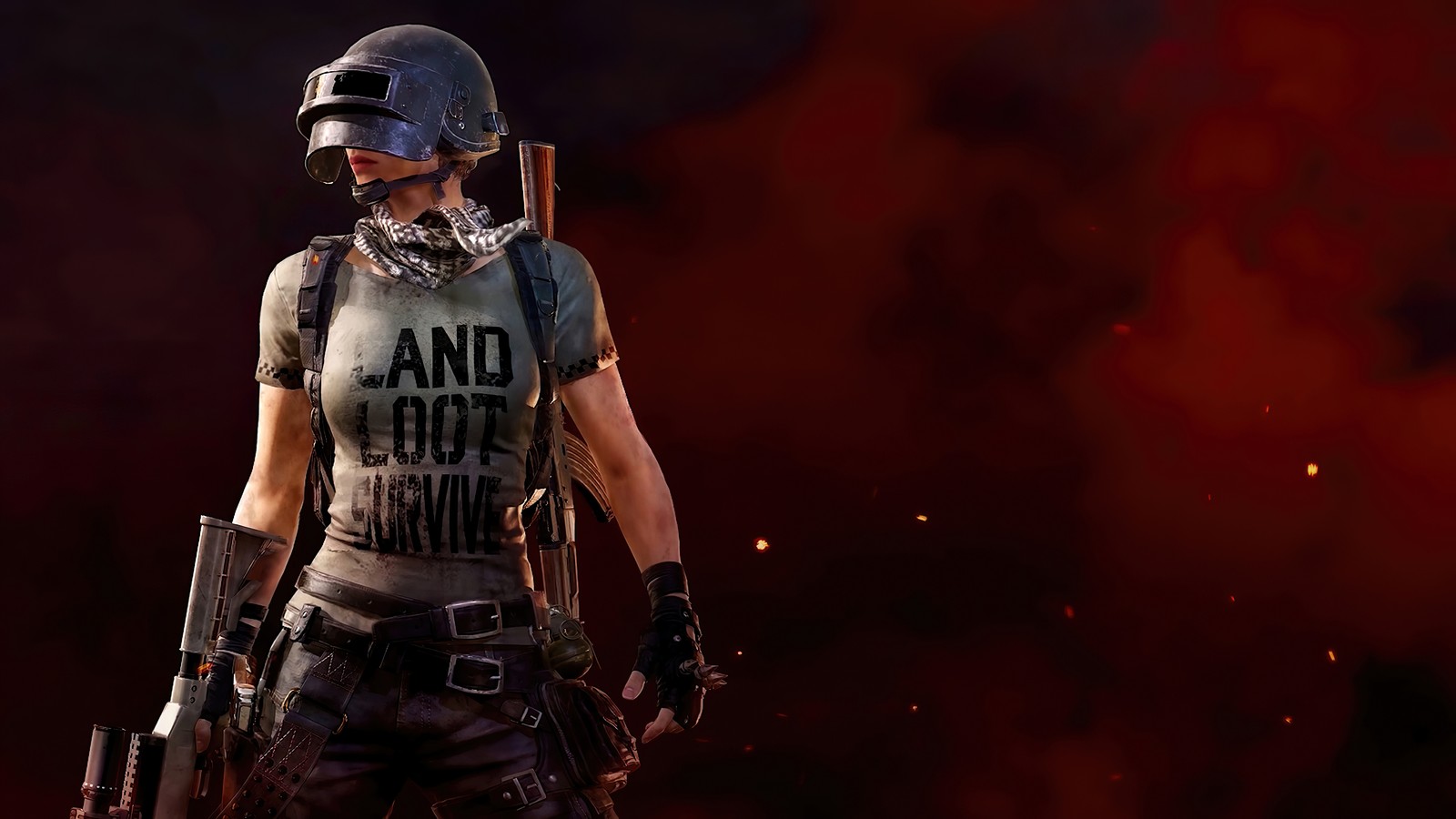 Uma mulher com um capacete e uma camiseta segurando uma arma (feminino, playerunknowns battlegrounds, 2020, jogos, papel de parede 4k)