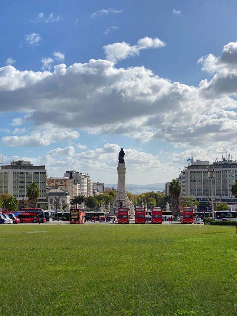 Большое травянистое поле с часовой башней на заднем плане (трава, облако, общественное пространство, город, городская территория)