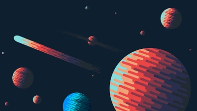 Vibrant Abstract Planets in Cosmic Dimensions