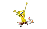 Colorful Cartoon Characters in a Joyful Scene: SpongeBob, Patrick, and Sandy