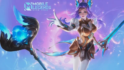 Odette dans une œuvre d'art époustouflante en 4K pour Mobile Legends: Bang Bang, mettant en valeur ses pouvoirs magiques et sa tenue enchanteresse.