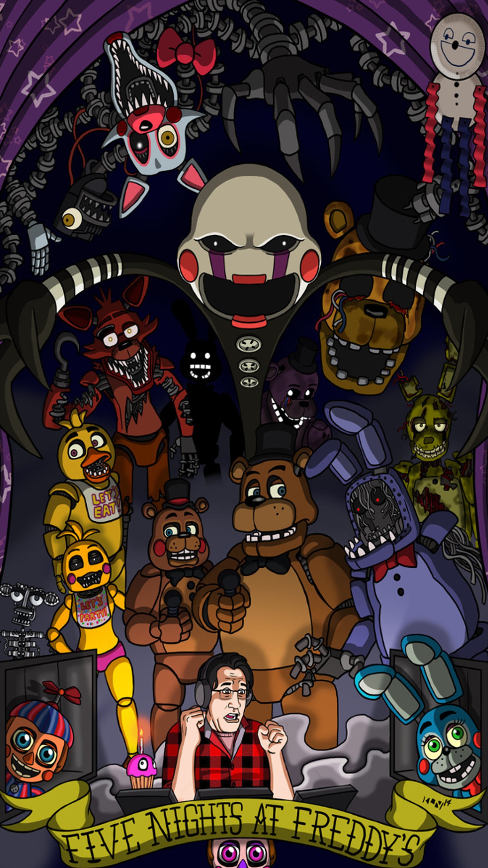 Une image de dessin animé de cinq nuits de cinq nuits de cinq nuits de cinq nuits de cinq nuits (fnaf, freddyfazbear, gaming, markiplier, youtube)