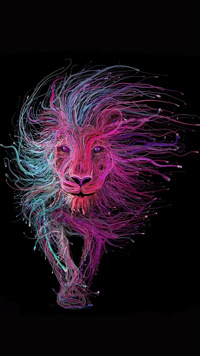 art, noir, couleurs, le lion, violet