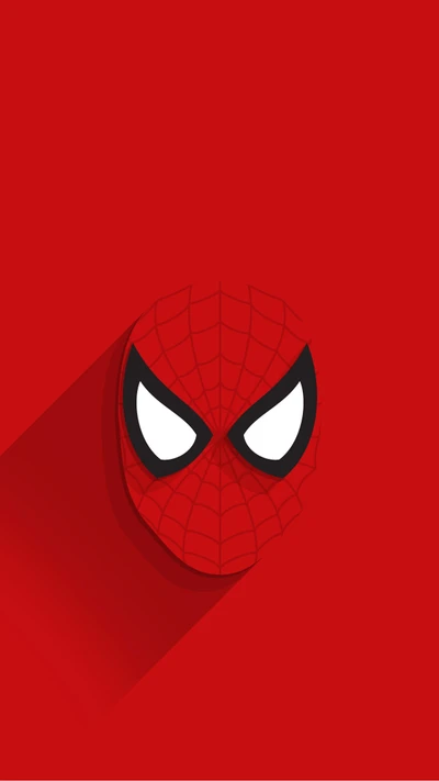 A máscara icônica do Homem-Aranha contra um fundo vermelho ousado