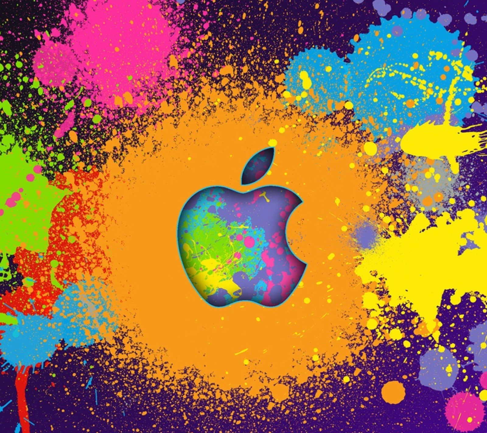 Un logo de apple con manchas de pintura coloridas sobre él (abstracto, manzana, logotipo)