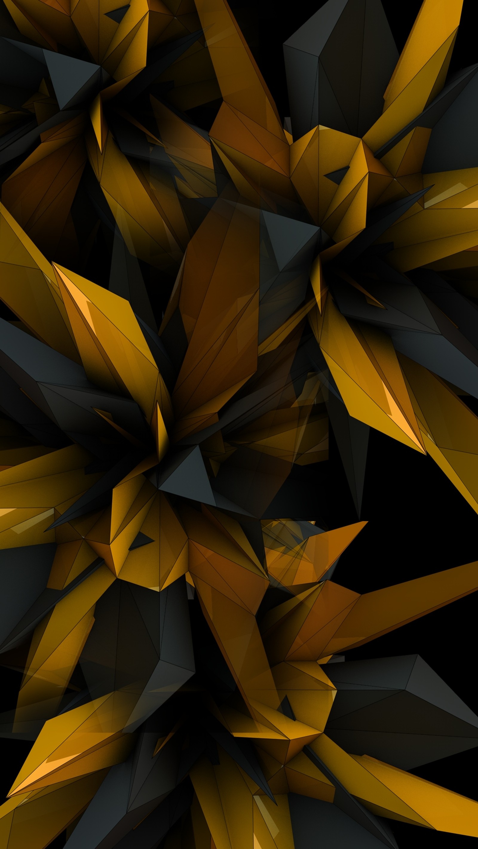 A close up of a bunch of yellow and black geometric shapes (1080p, 3d, abstract, art, background)