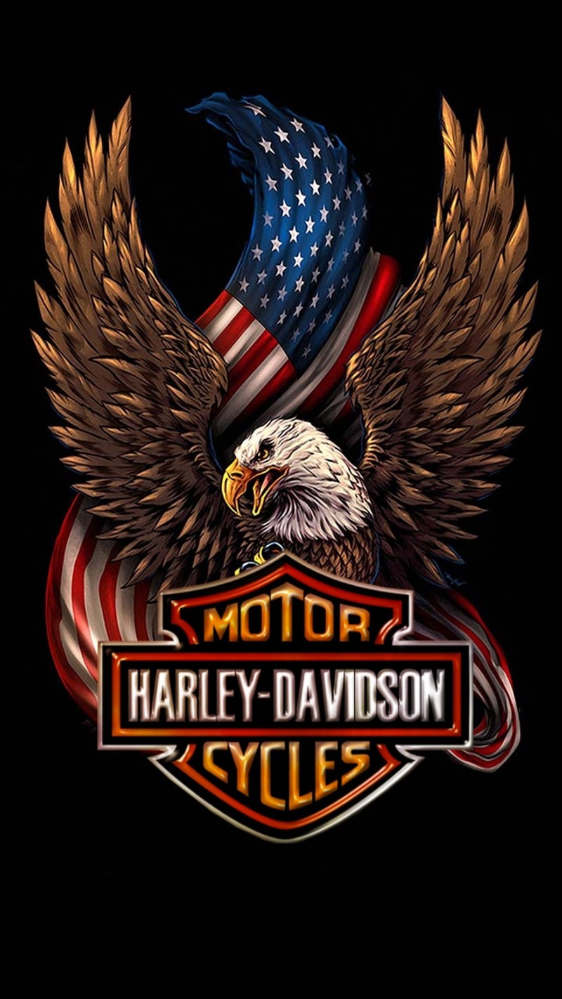 Логотип harley davidson с американским флагом и звездами (харлей, harley, патриотический, байкер)