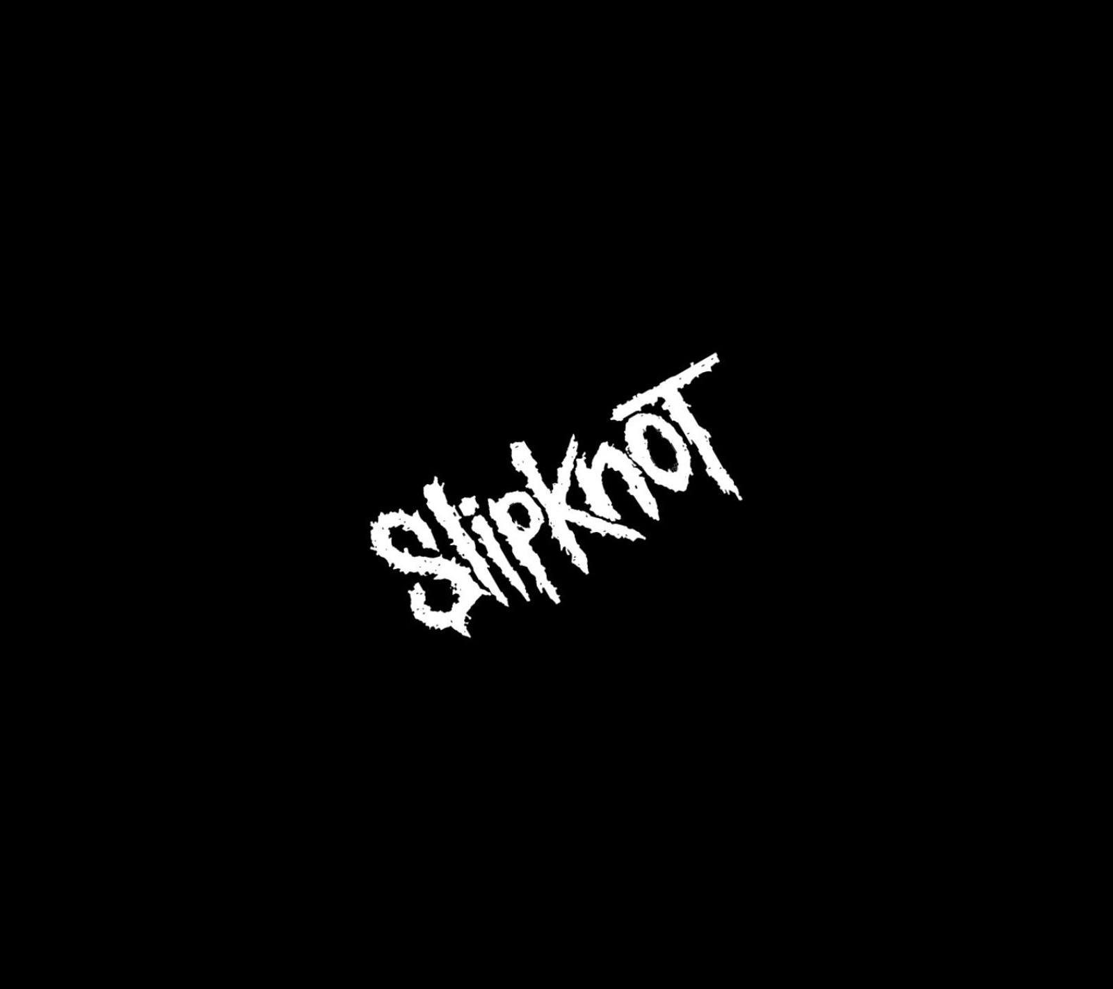 Nahaufnahme eines schwarzen hintergrunds mit weißem text, auf dem slipknot steht (band, hart, hard rock, heavy metal, knoten)