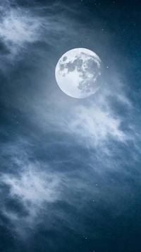 Full Moon Illuminating a Cloudy Night Sky