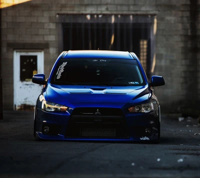 bleu, voiture, moteur, evo, japon