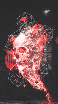 Abstract Red Skull with Geometric Patterns