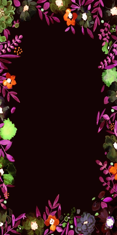 Vibrant Floral Border on Black Background