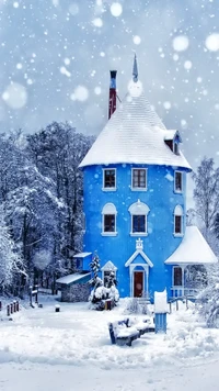 blue, castle, snow wallpaper