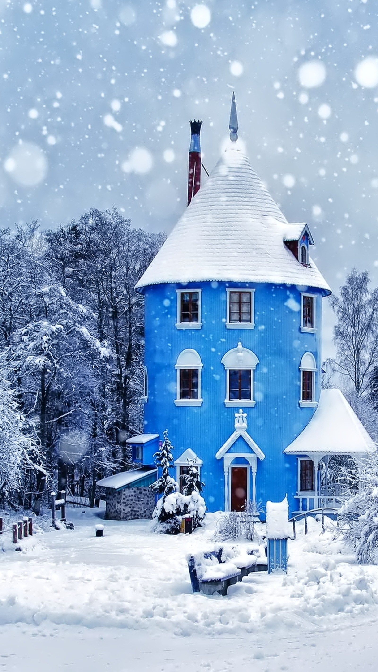 blue, castle, snow Download Wallpaper