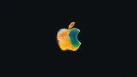 Logotipo da Apple colorido em fundo preto