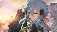 niñas de anime, francotirador, rifle, gun gale online, sword art online