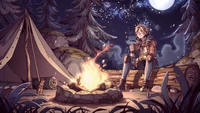 Ezreal au coin du feu sous un ciel étoilé - Art de League of Legends