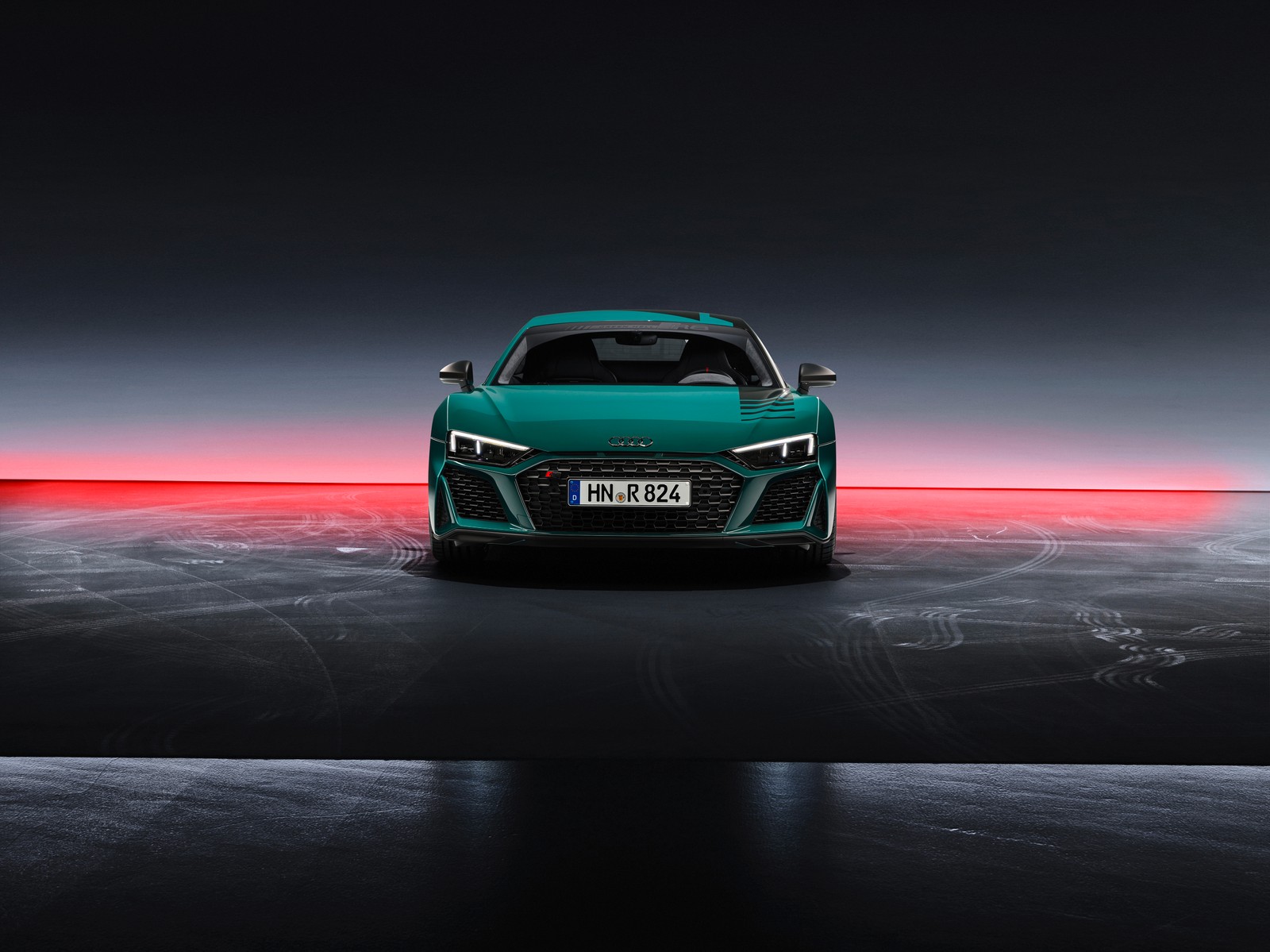 Audi's new sports car is shown in a dark room (audi r8 green hell, limited edition, supercars, 2021, 5k)