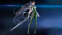 Eve 07: Personagem de Stellar Blade com armadura futurista e espada