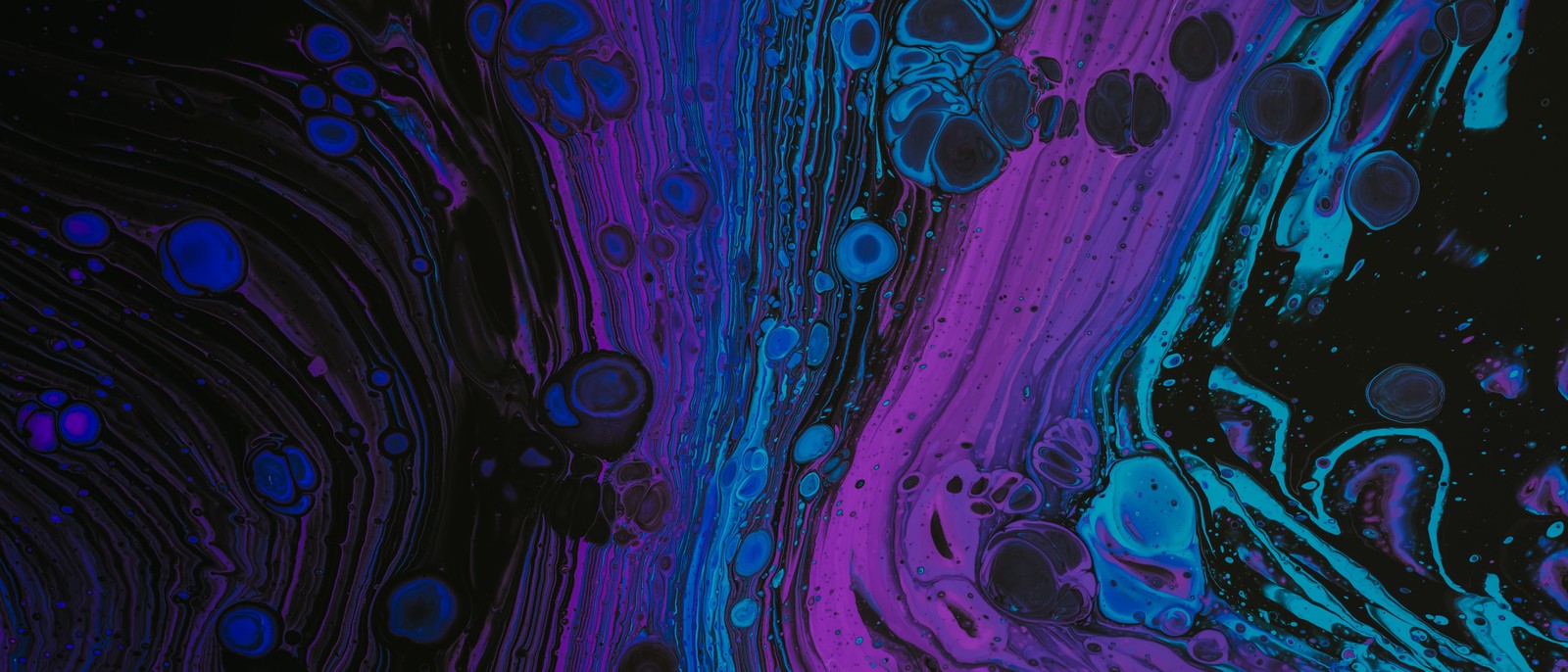 A close up of a colorful liquid painting on a black background (fractal art, purple, azure, art, violet)