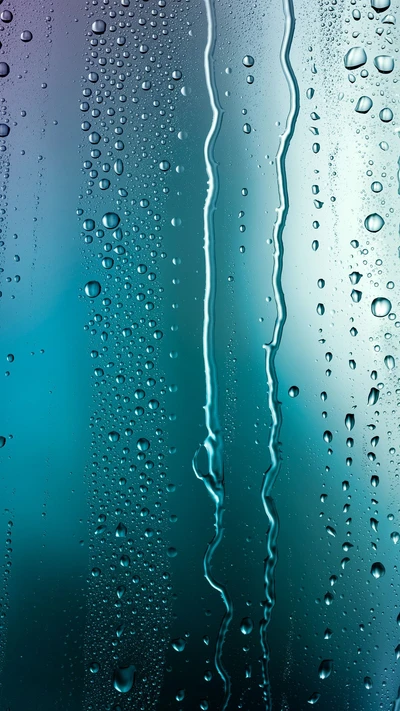 Turquoise Rain Drops on Glass