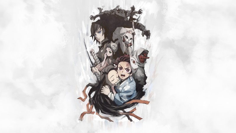 Пара аниме-персонажей зависла в воздухе (kimetsu no yaiba, аниме, anime, убийца демонов кимэцу но яиба, demon slayer kimetsu no yaiba)