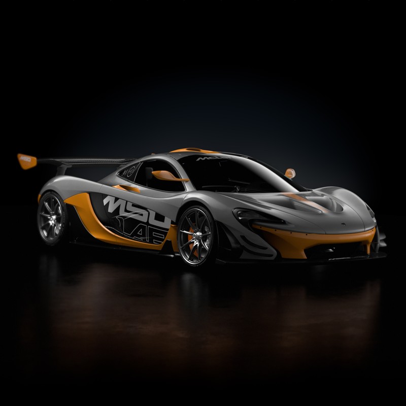 Крупный план спортивного автомобиля на темной поверхности (mclaren p1 gtr, коллекция mclaren nft genesis, mclaren nft genesis collection, суперкары, 2022)