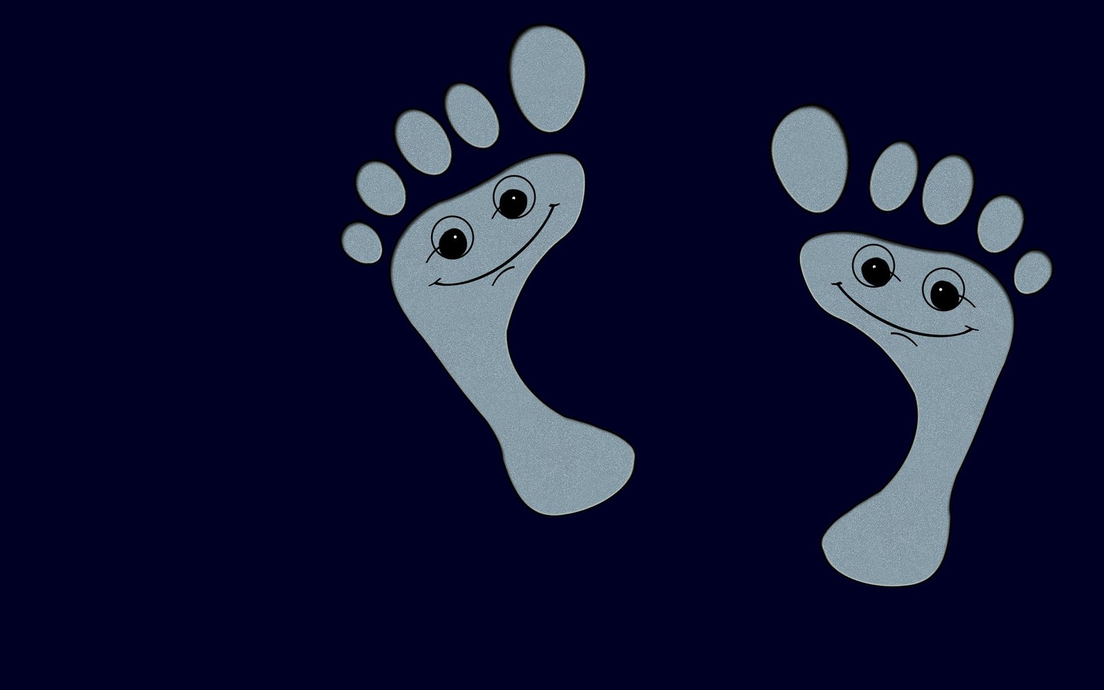 Arafed image of two footprints with eyes and one with a smile (finger, illustration, smiley, font, black)