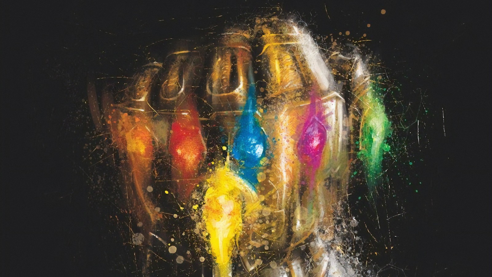 A painting of a hand with paint splatters on it (avengers endgame, movie, infinity gauntlet)