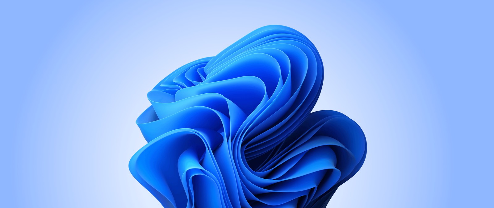 Um close em uma escultura de papel azul sobre uma superfície branca (windows 11, ação, ultra amplo, fundo 3d, fundo azul)