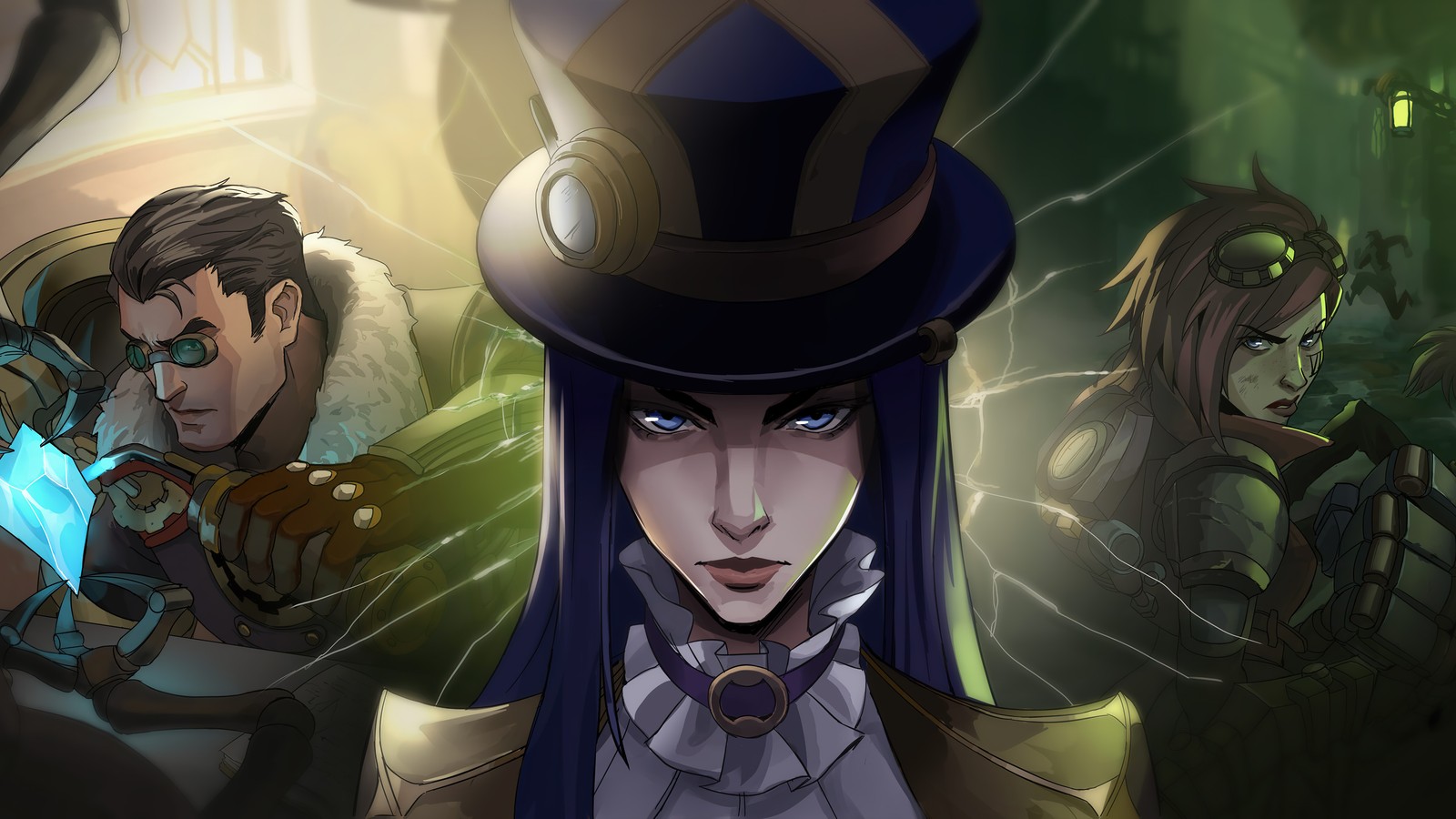 A close up of a person wearing a hat and holding a sword (arcane series, tv series, arcane, caitlyn, jayce)