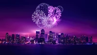 Chicago Night Skyline Illuminated by New Year Fireworks