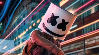 Marshmello: El DJ icónico en un paisaje urbano vibrante