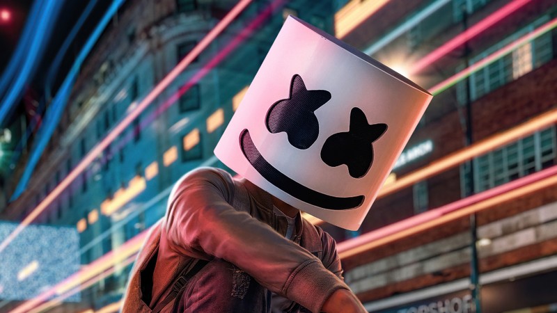 Крупный план человека в маске маршмеллоу (диджей, marshmello, маска, знаменитость)