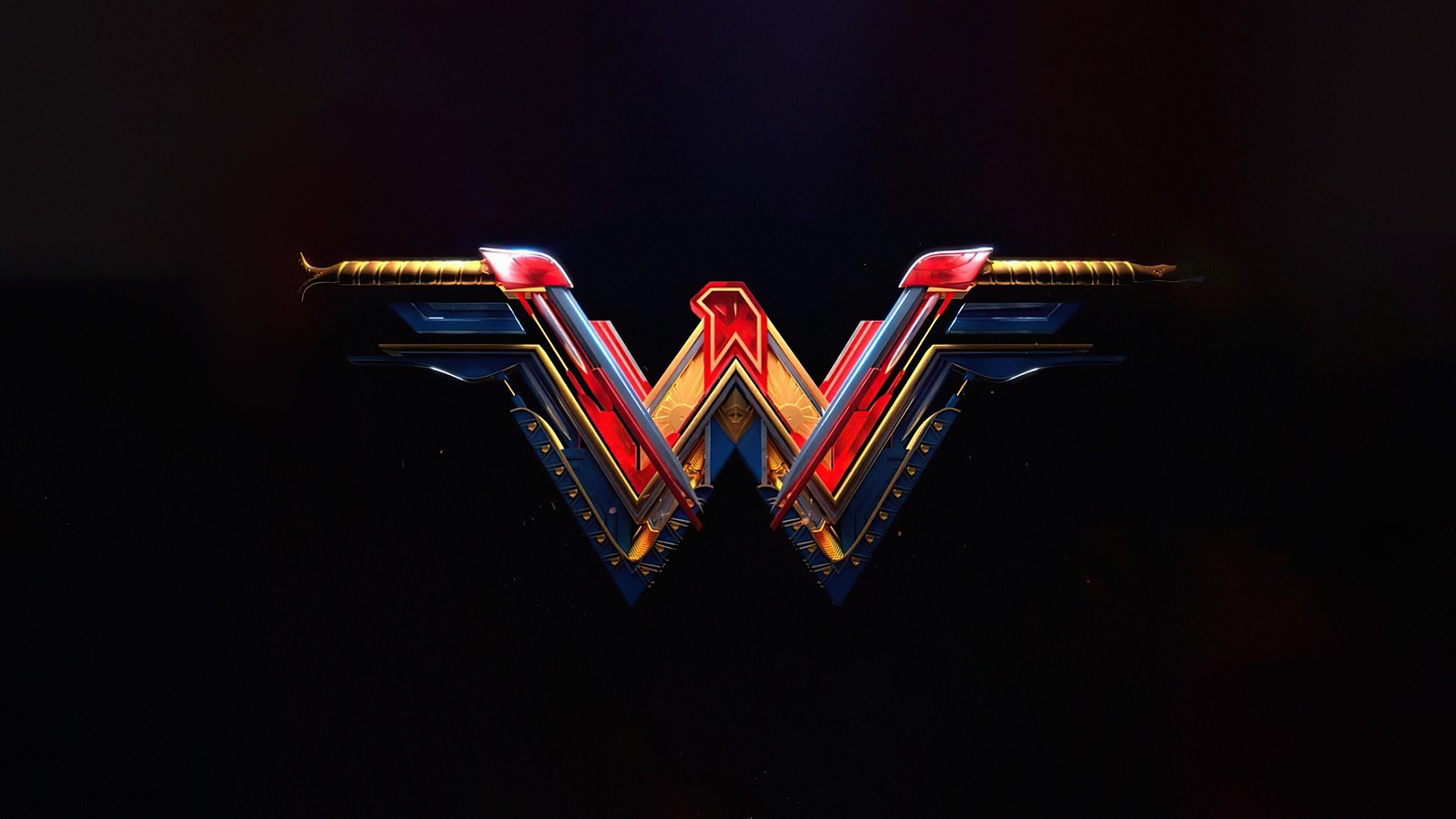 Acercamiento de un logo con fondo rojo y azul (wonder woman, fondo negro, superhéroes de dc, dc superheroes, amoled)