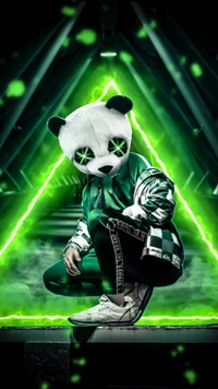 green, neon, panda wallpaper