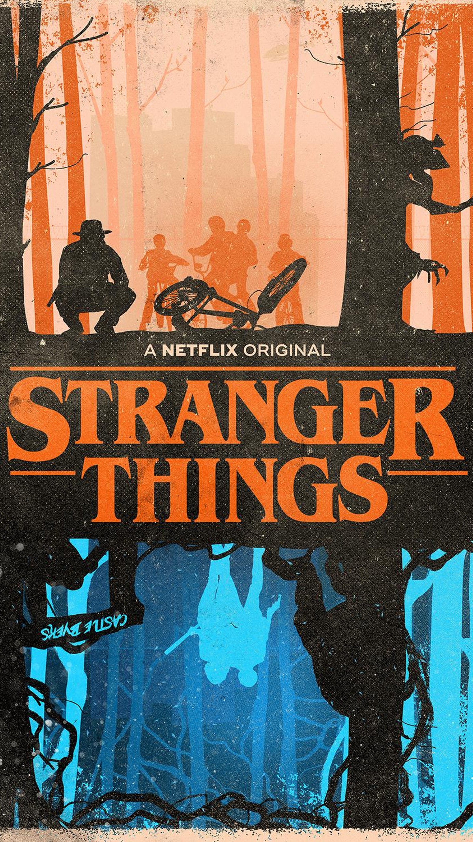 Stranger things poster mit einem mann und einer frau in einem boot (fremder, dinge)