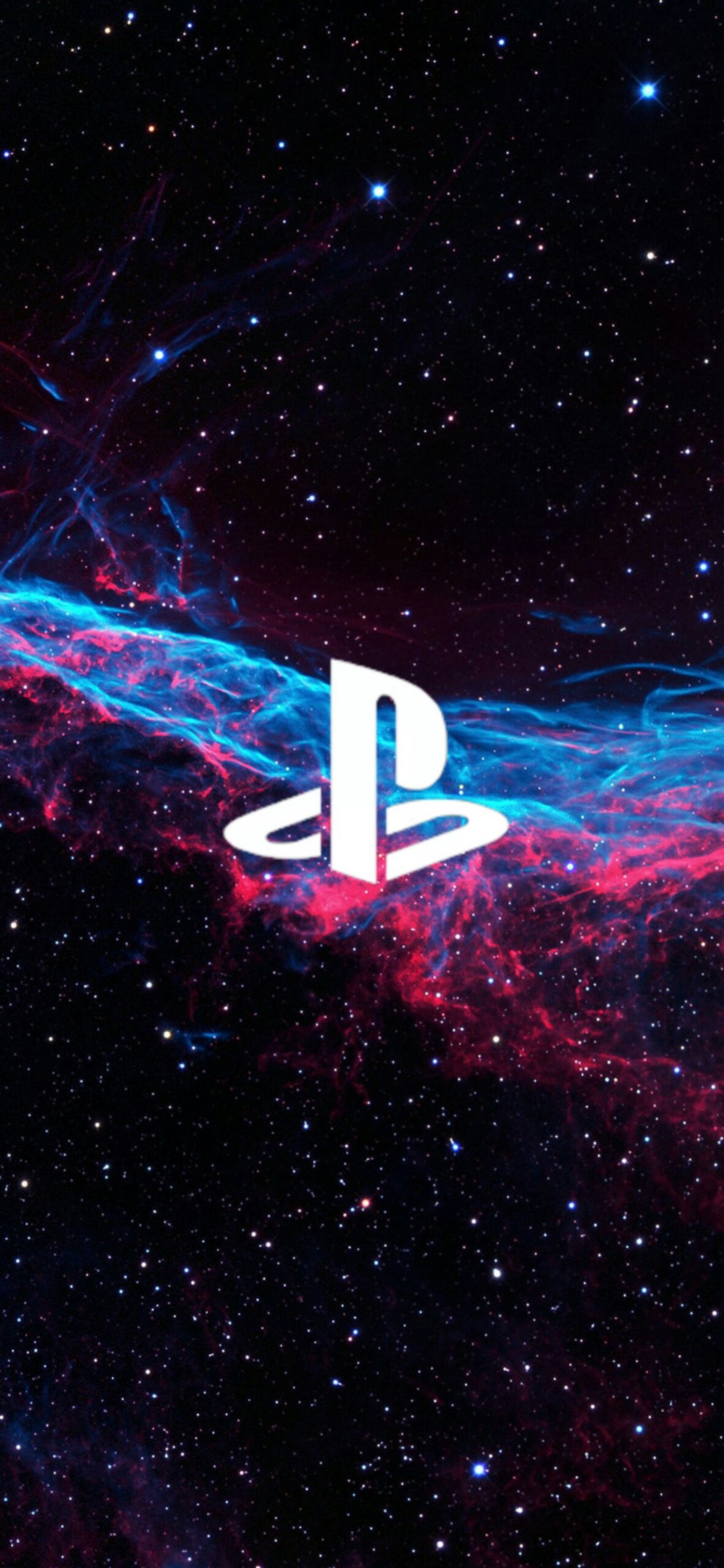 A close up of a playstation logo on a galaxy background (playstation, space, galaxy, font, logo)