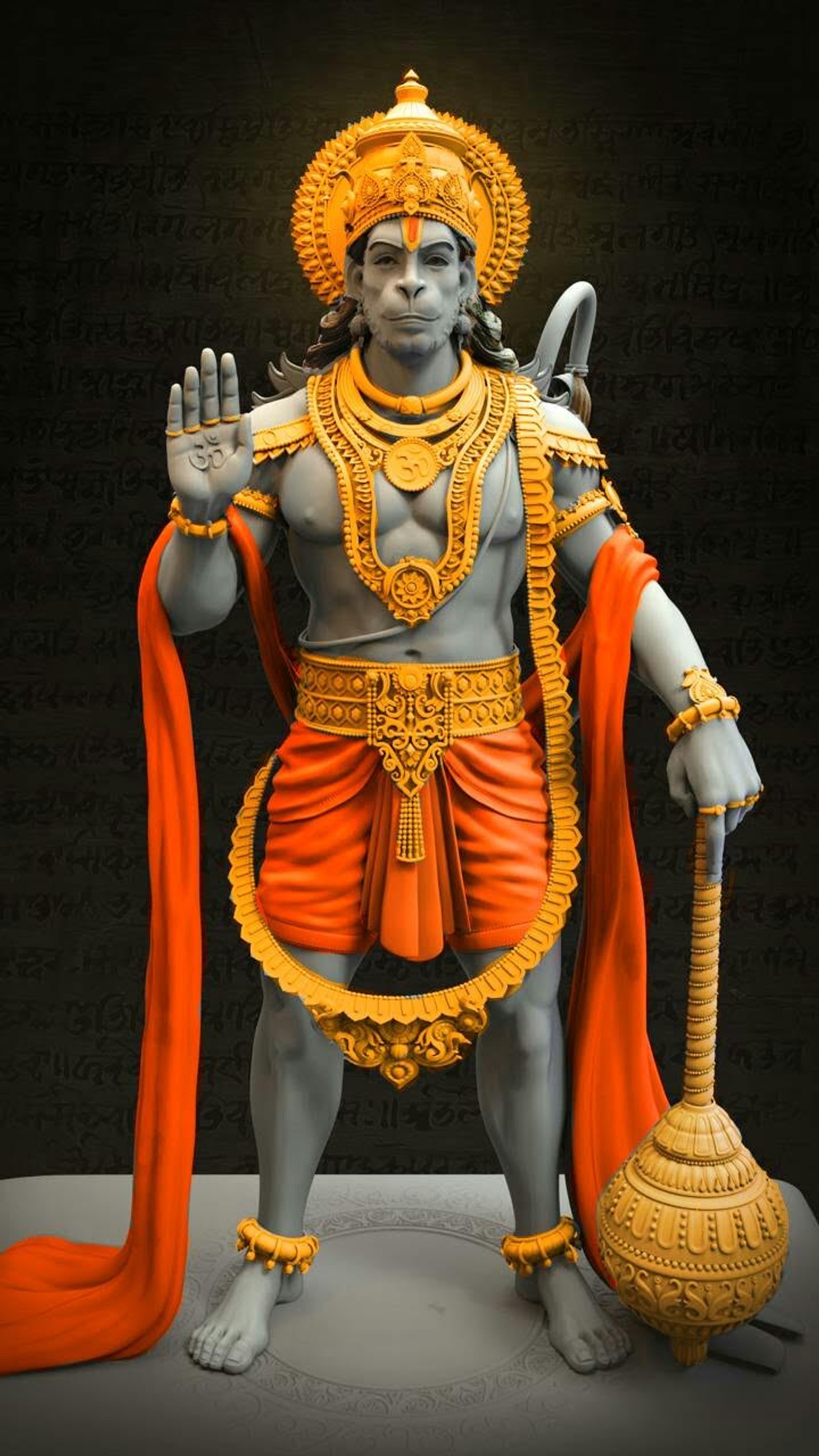 Eine statue eines mannes mit einem besen und einem hut (design von akash, gott, hanuman ji new photo, hd god image, jai shri ram)