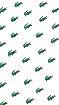 Motif répétitif du logo crocodile Lacoste sur fond blanc.