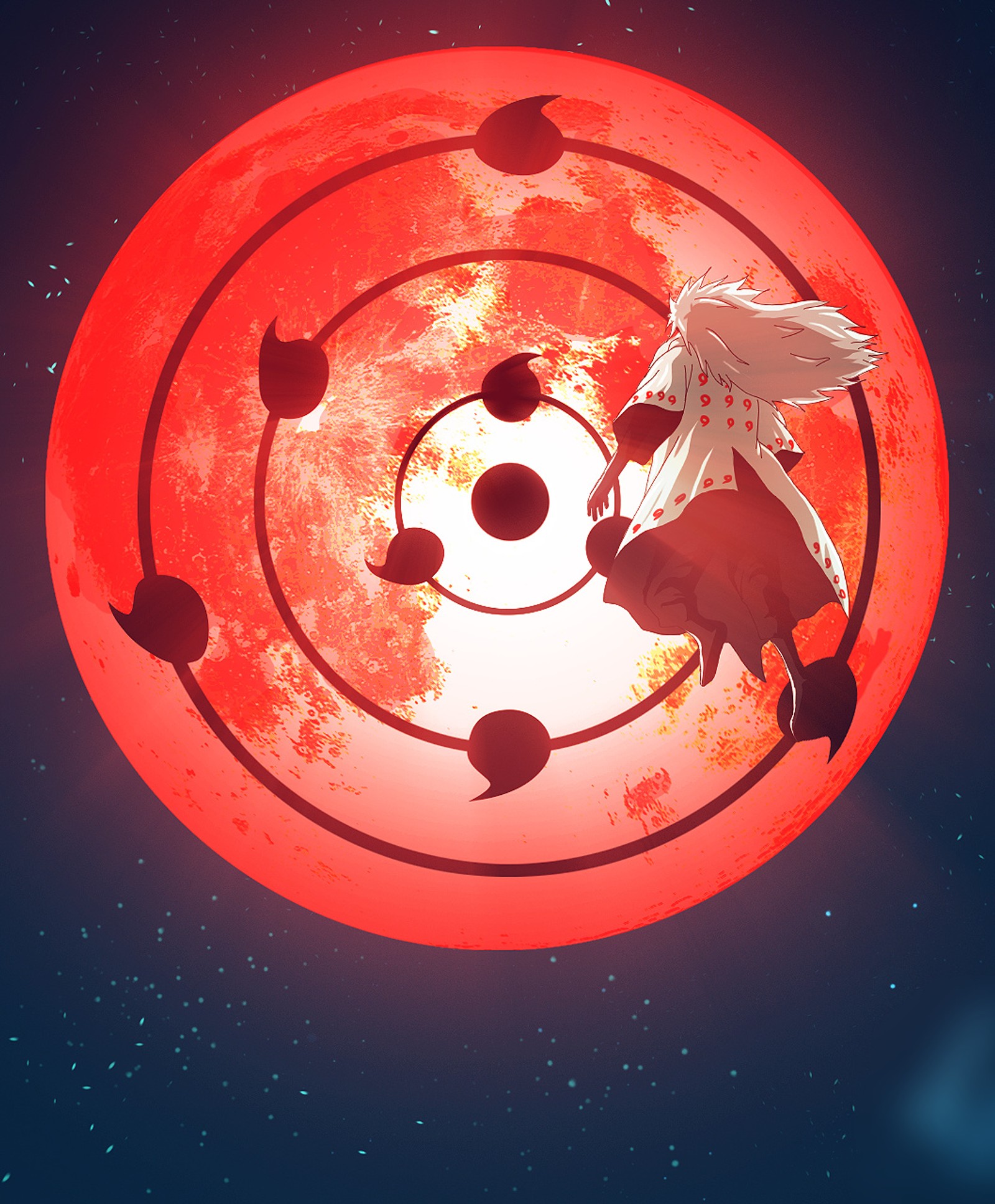 Anime girl in a red circle with a red background (madara, uchiha, naruto, tsukuyomi)