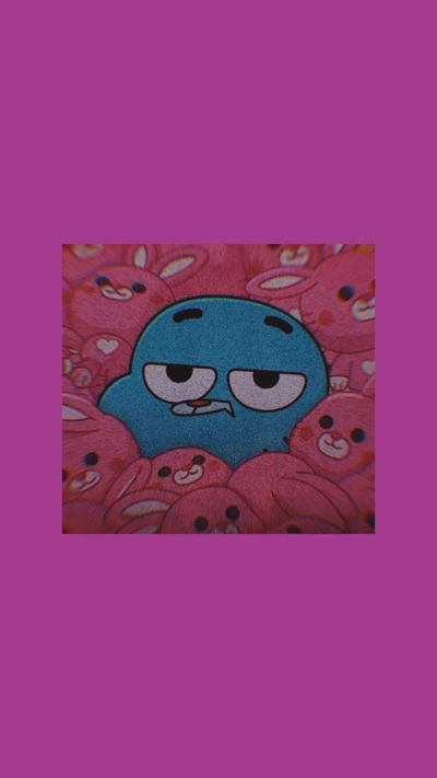 L'expression interrogative de Gumball au milieu d'une mer de lapins